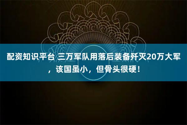 配资知识平台 三万军队用落后装备歼灭20万大军，该国虽小，但骨头很硬！